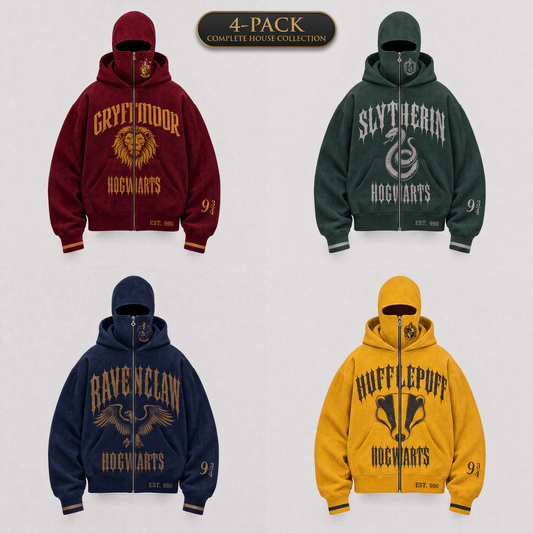 Vintage Acid-Wash Balaclava Full-Zip Hoodie | Dark Academia Heavyweight Crest Streetwear